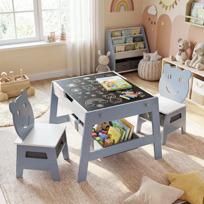 Toddler Table and 2 Chairs 5-in-1 Cute Art Desk Set with Reversible Chalkboard Whiteboard-Grey, Gray Kids Table & Chair Sets at Gallery Canada