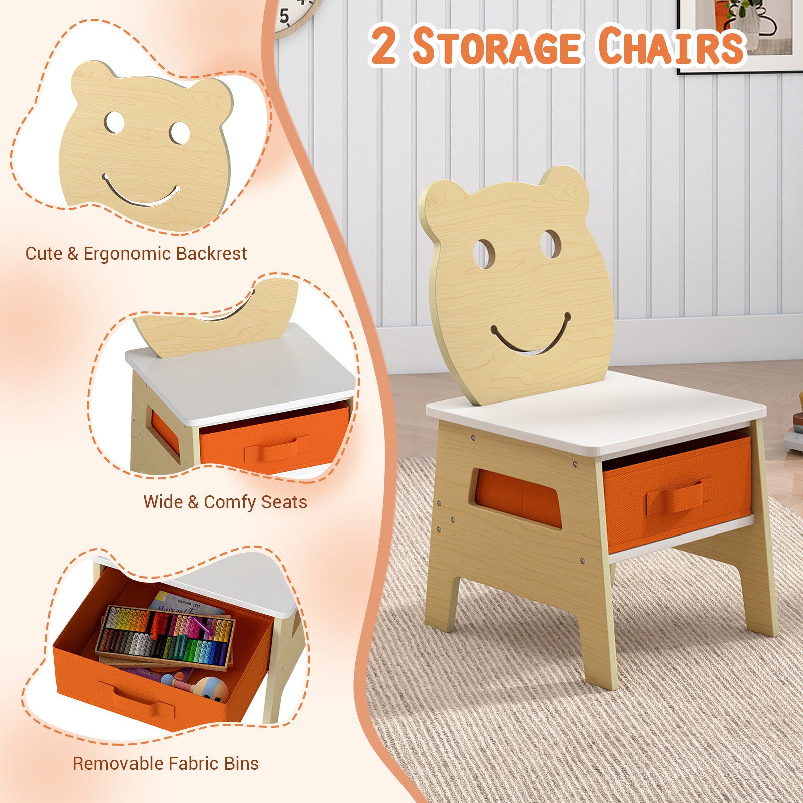 Toddler Table and 2 Chairs 5-in-1 Cute Art Desk Set with Reversible Chalkboard Whiteboard, Natural Kids Table & Chair Sets at Gallery Canada