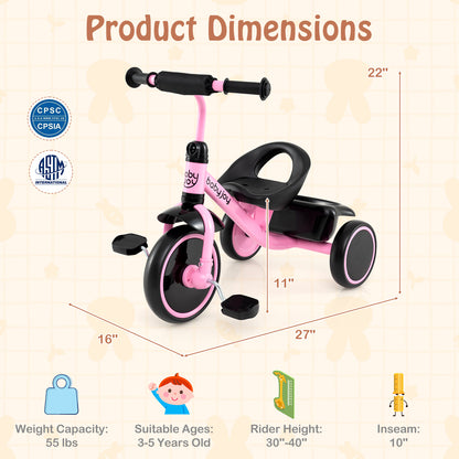 Toddler Tricycle, Adjustable Seat, Storage Basket, 3-5 Years, Pink Push & Pedal Ride On Toys at Gallery Canada