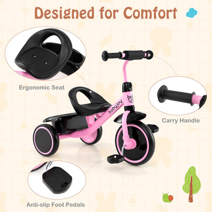 Toddler Tricycle, Adjustable Seat, Storage Basket, 3-5 Years, Pink Push & Pedal Ride On Toys at Gallery Canada