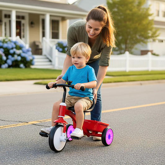 Toddler Tricycle with Glowing Wheels and 4-Level Adjustable Seat Balance Bikes Options at Gallery Canada