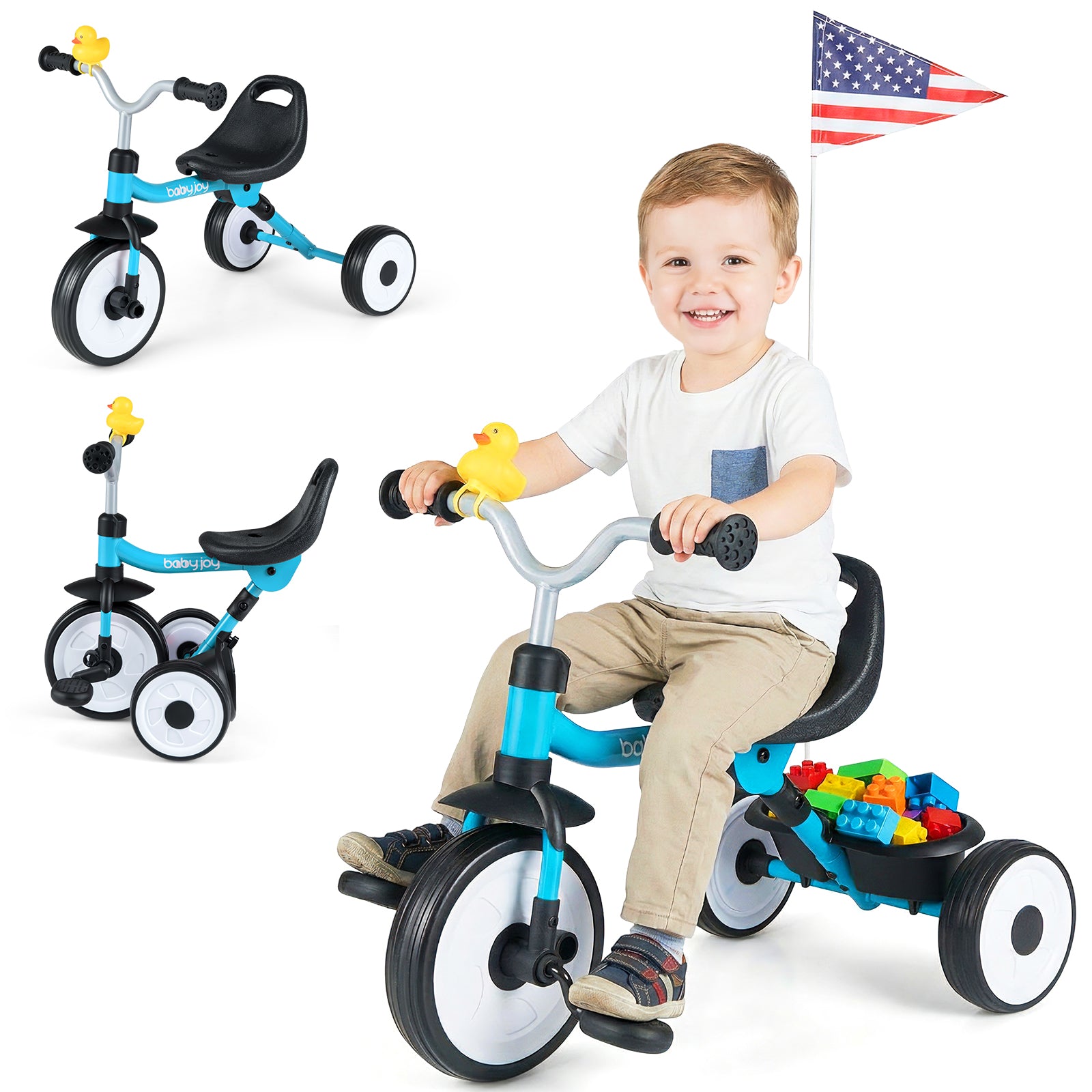 Toddler Tricycle With Seat And Storage Basket, Blue Push & Pedal Ride On Toys at Gallery Canada