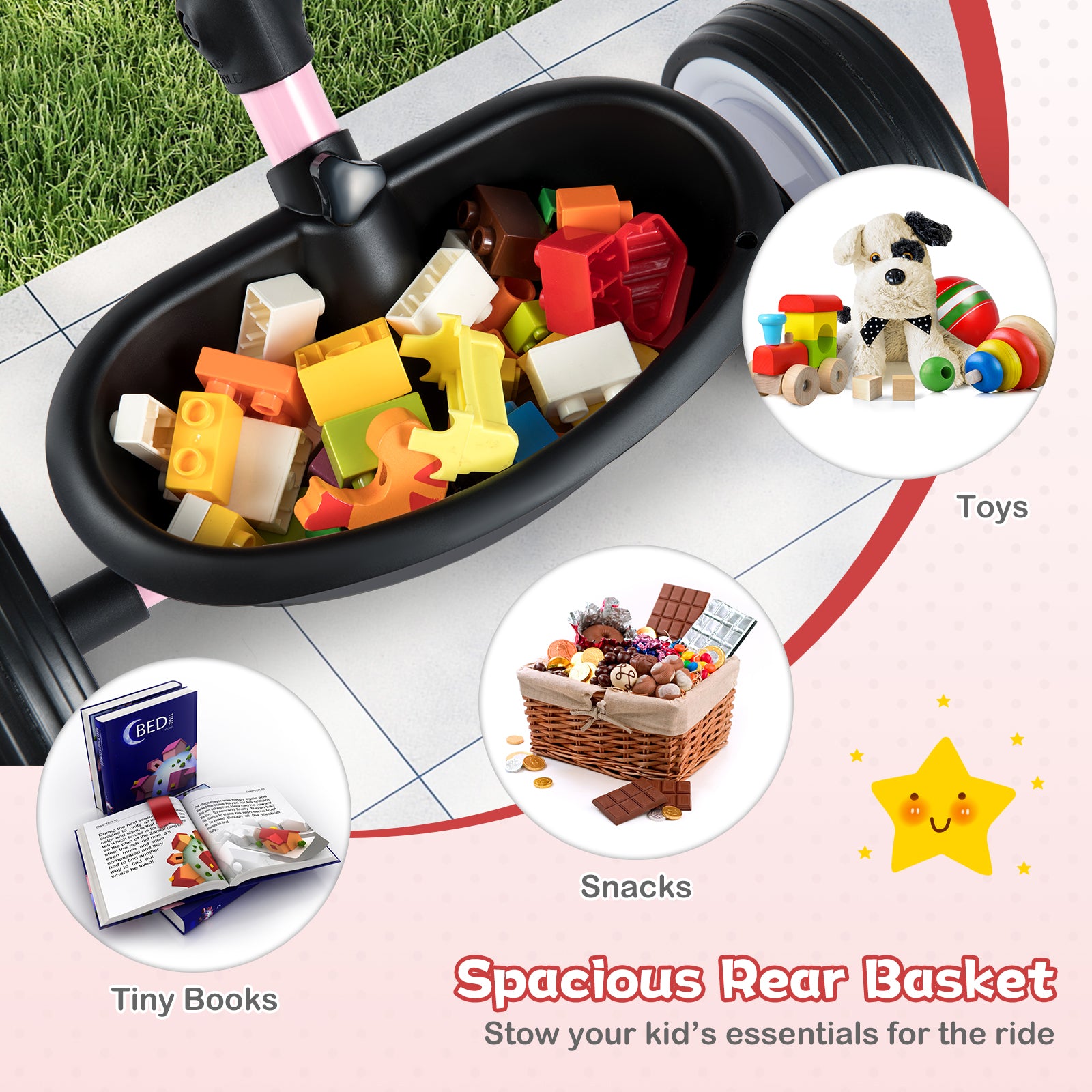 Toddler Tricycle with 3-Position Seat and Storage Basket for Kids, Pink Push & Pedal Ride On Toys at Gallery Canada