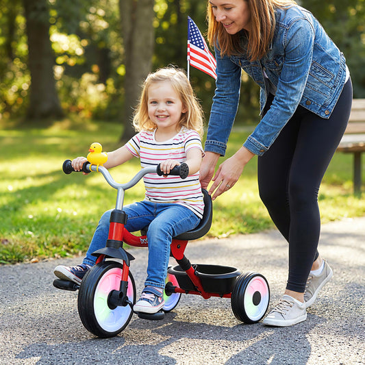 Toddler Tricycle with 3-Position Seat and Storage Basket for Kids, Red Push & Pedal Ride On Toys Red at Gallery Canada
