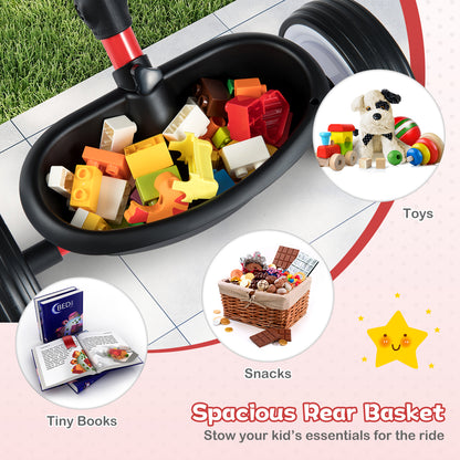 Toddler Tricycle with 3-Position Seat and Storage Basket for Kids, Red Push & Pedal Ride On Toys at Gallery Canada