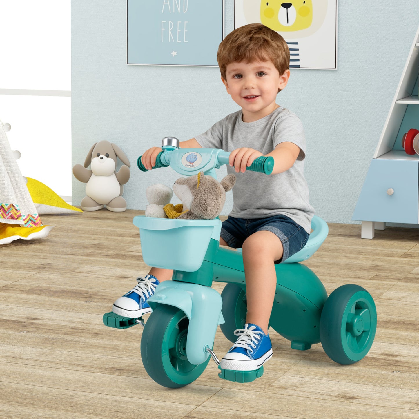 Toddler Tricycle, with Front Basket and Bell, Green Push & Pedal Ride On Toys at Gallery Canada