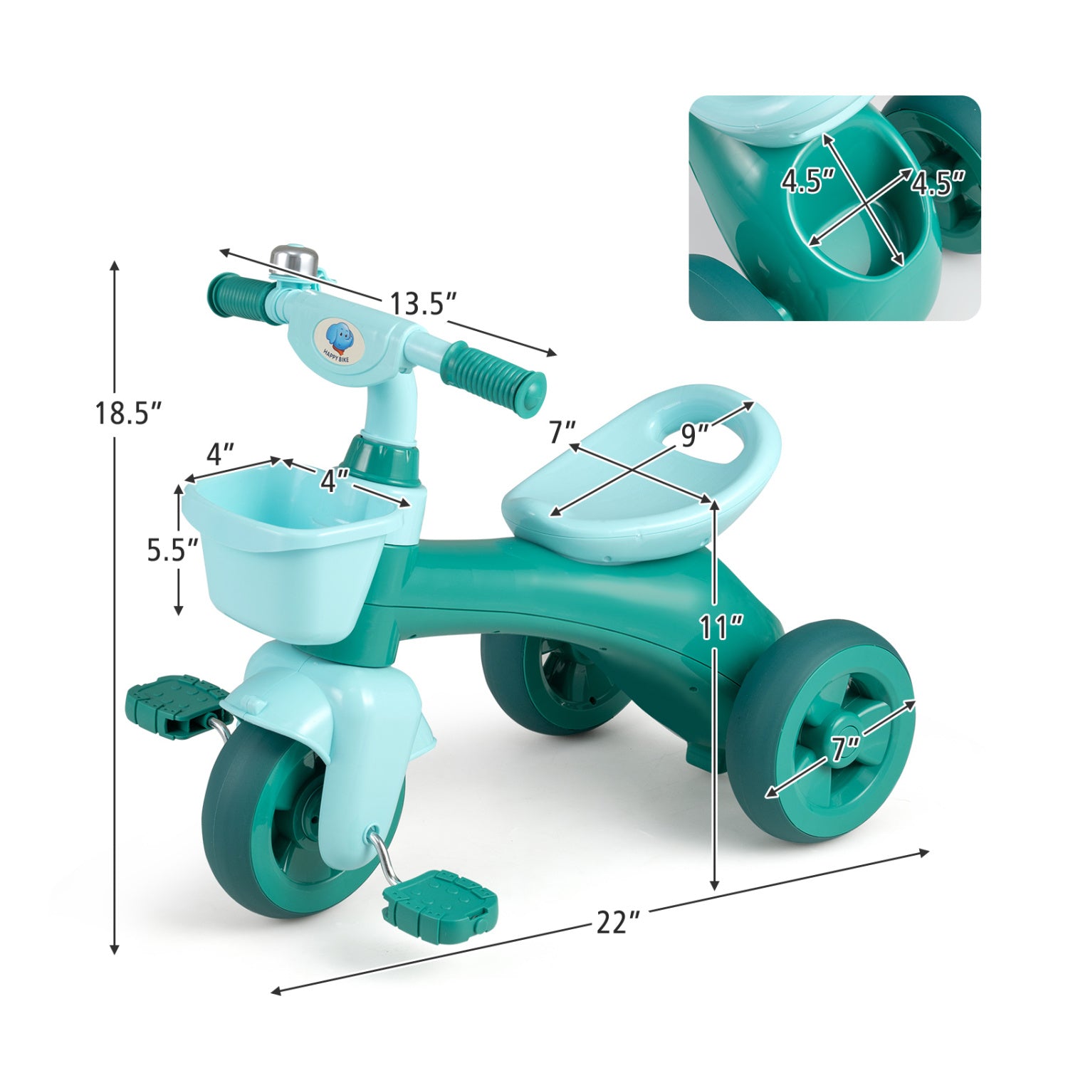 Toddler Tricycle, with Front Basket and Bell, Green Push & Pedal Ride On Toys at Gallery Canada