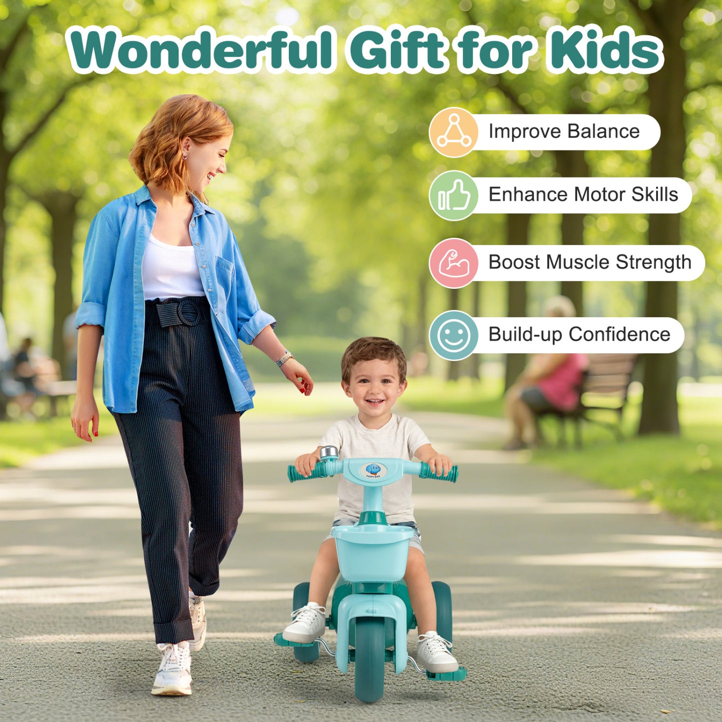 Toddler Tricycle, with Front Basket and Bell, Green Push & Pedal Ride On Toys at Gallery Canada