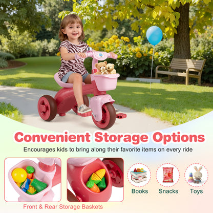 Toddler Tricycle, With Basket & Bell, Pink Push & Pedal Ride On Toys at Gallery Canada