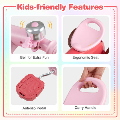Toddler Tricycle, With Basket & Bell, Pink Push & Pedal Ride On Toys at Gallery Canada