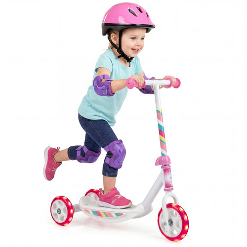 Toddlers Kick Scooter with LED Light-Up Wheels and Wide Anti-Slip Deck for Boys and Girls, Pink