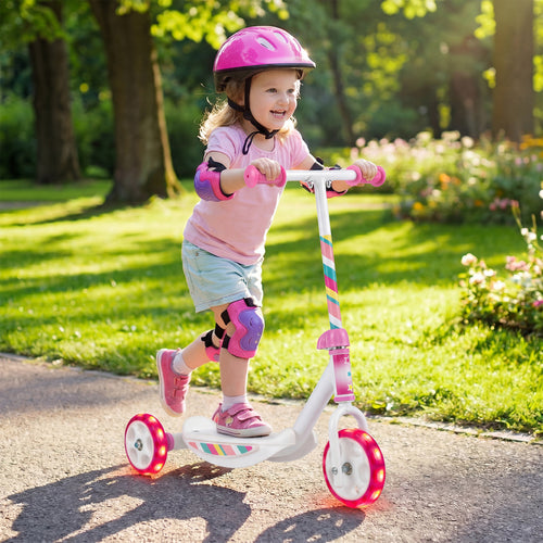 Toddlers Kick Scooter with LED Light-Up Wheels and Wide Anti-Slip Deck for Boys and Girls, Pink