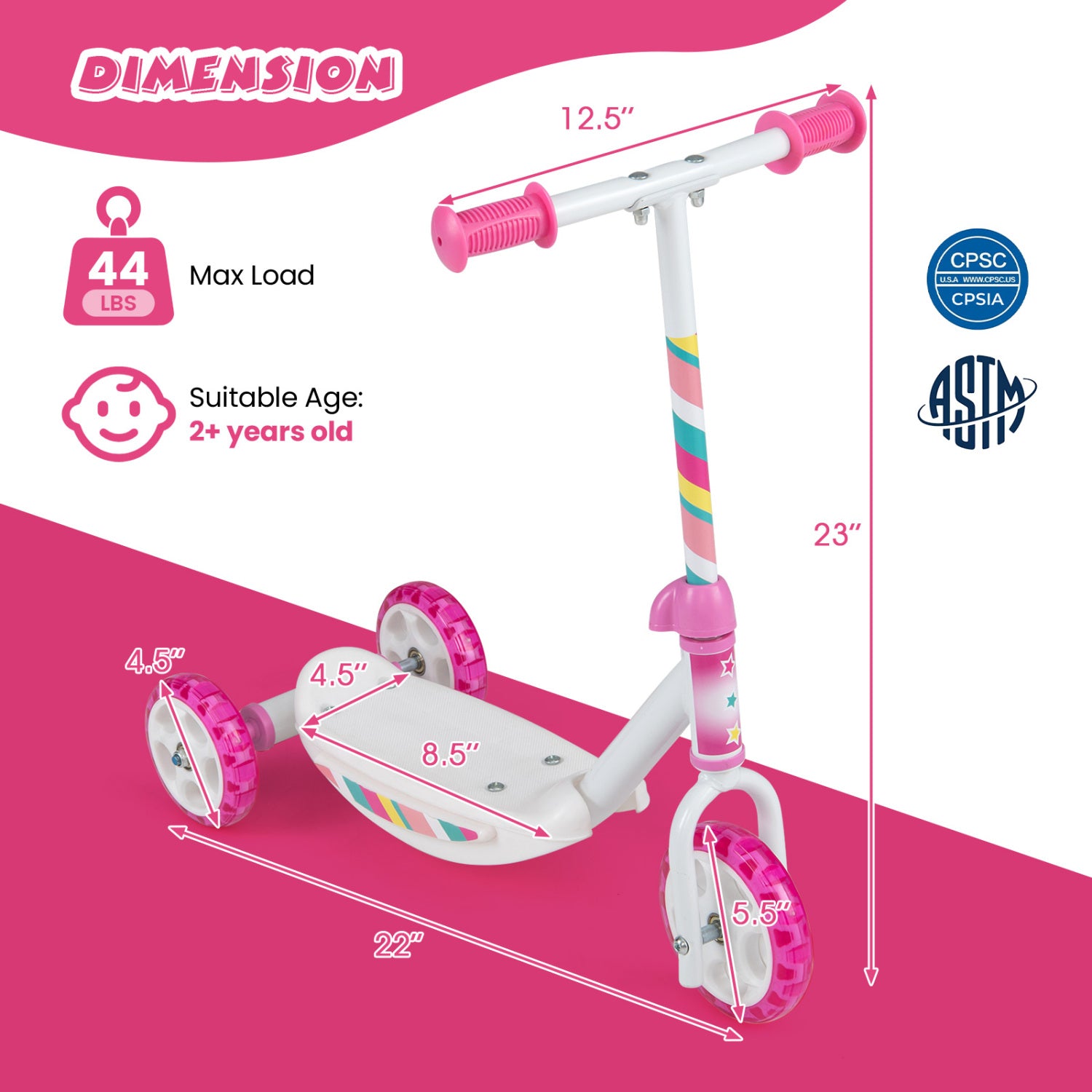 Toddlers Kick Scooter with LED Light-Up Wheels and Wide Anti-Slip Deck for Boys and Girls, Pink Scooters at Gallery Canada