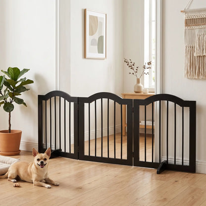 24"H Foldable Dog Gate, 3 Panels, Freestanding Pet Barrier, Black Houses, Kennels & Pens at Gallery Canada
