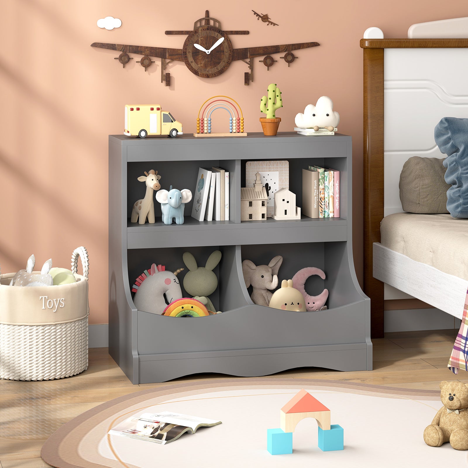 Toy Storage Organizer 4-Cubby Kids Bookcase for Toys and Books, Gray Kids Storage at Gallery Canada