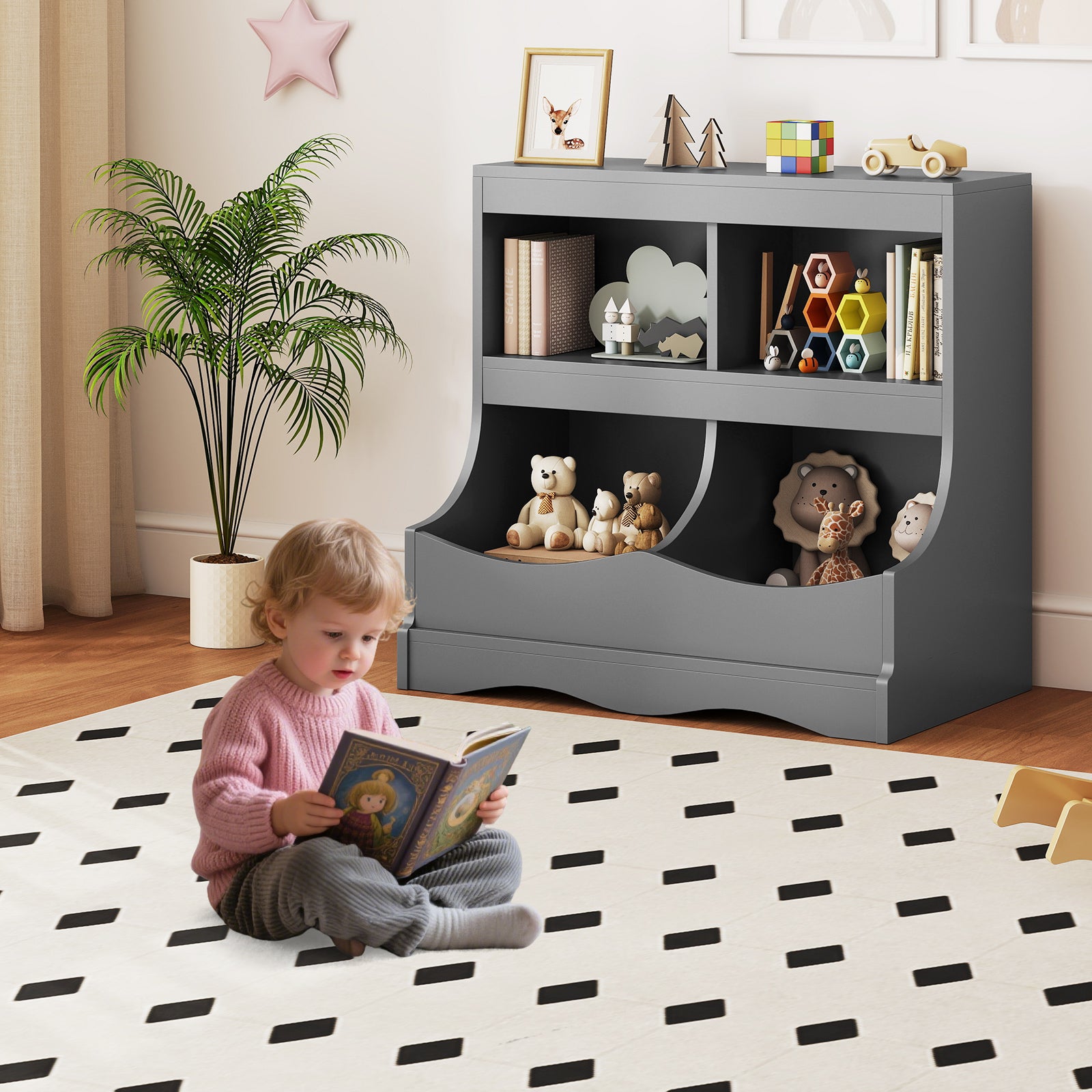 Toy Storage Organizer 4-Cubby Kids Bookcase for Toys and Books, Gray Kids Storage at Gallery Canada