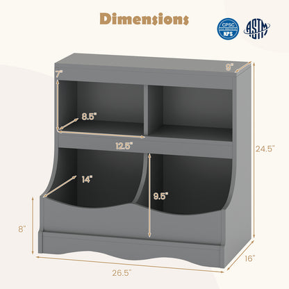 Toy Storage Organizer 4-Cubby Kids Bookcase for Toys and Books, Gray Kids Storage at Gallery Canada
