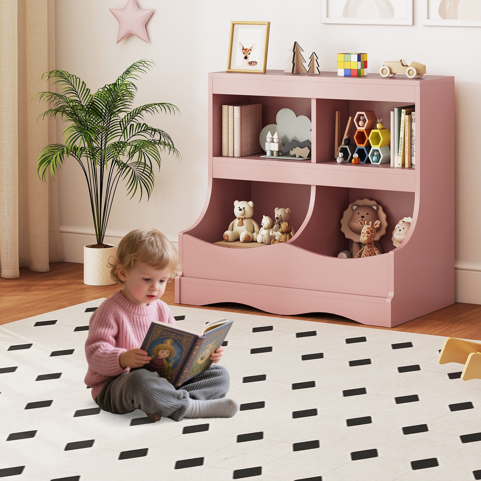 Toy Storage Organizer 4-Cubby Kids Bookcase for Toys and Books, Pink Kids Storage at Gallery Canada