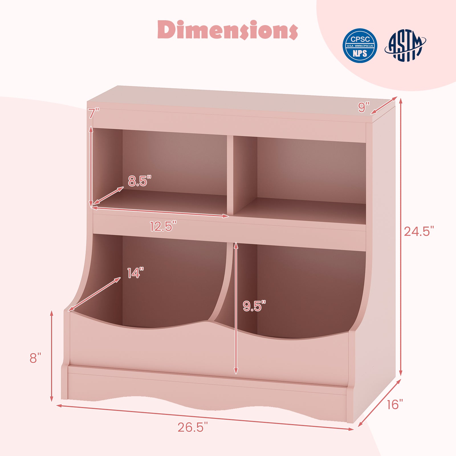 Toy Storage Organizer 4-Cubby Kids Bookcase for Toys and Books, Pink Kids Storage at Gallery Canada