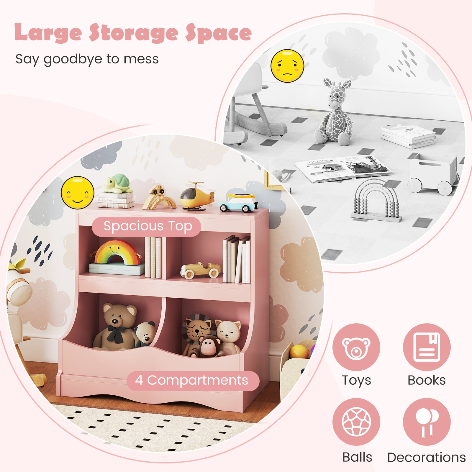 Toy Storage Organizer 4-Cubby Kids Bookcase for Toys and Books, Pink Kids Storage at Gallery Canada