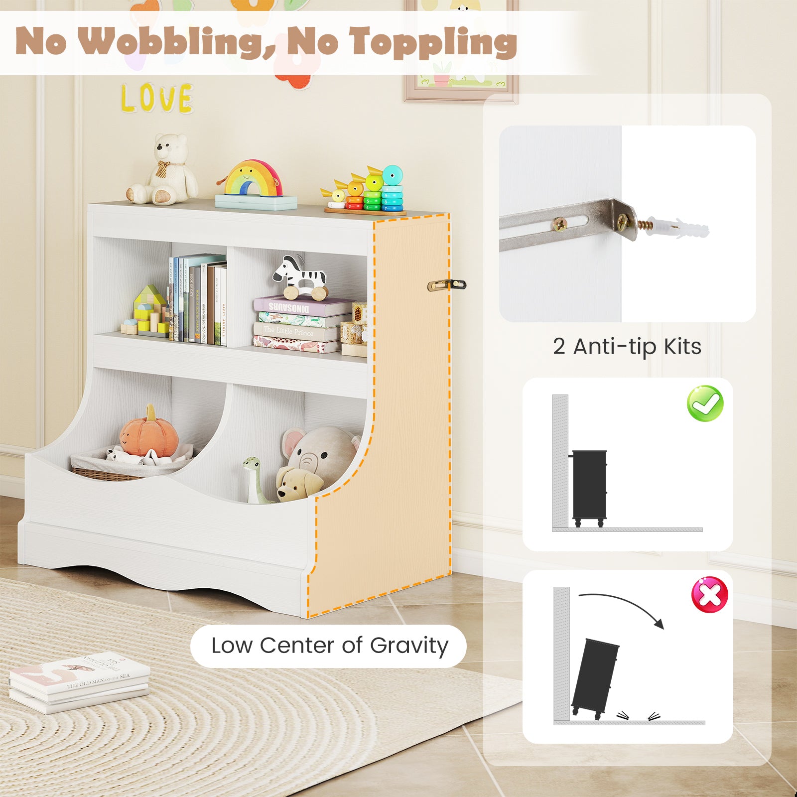 Toy Storage Organizer 4-Cubby Kids Bookcase for Toys and Books, White Kids Storage at Gallery Canada