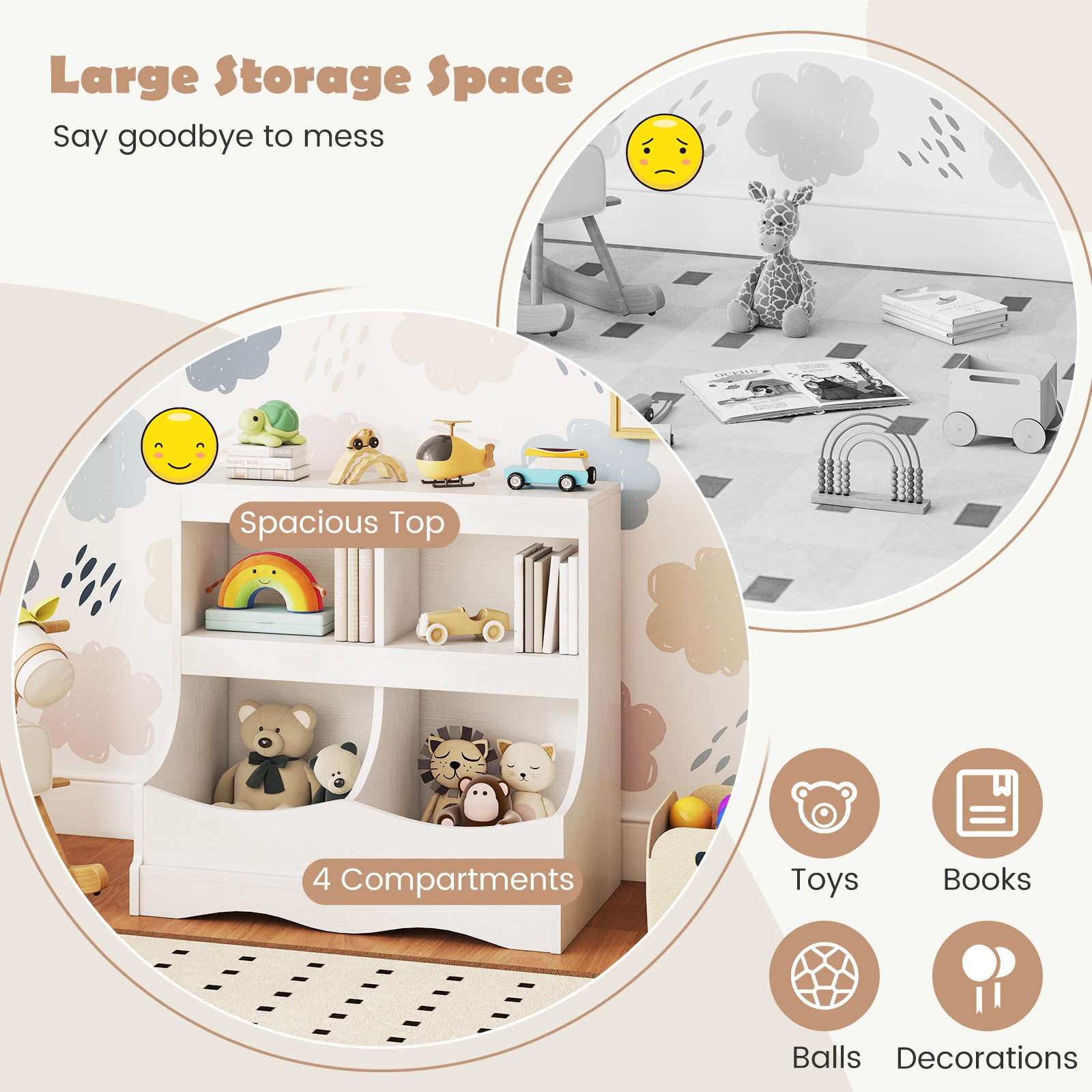 Toy Storage Organizer 4-Cubby Kids Bookcase for Toys and Books, White Kids Storage at Gallery Canada