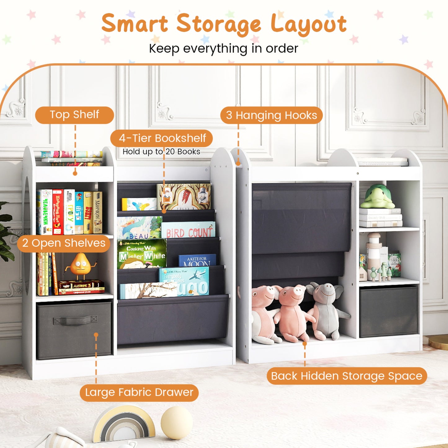 Toy Storage Organizer with 4-Tier Sling Shelves, White Kids Storage at Gallery Canada