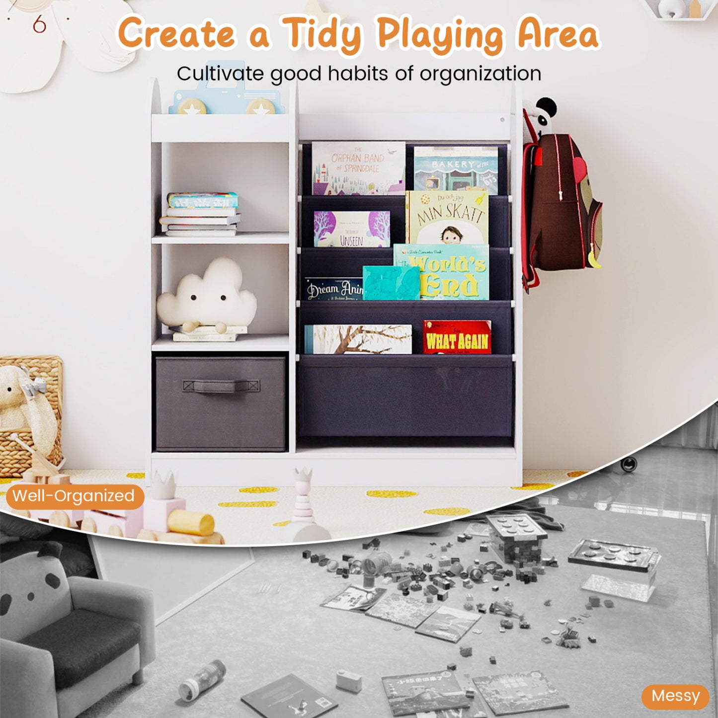 Toy Storage Organizer with 4-Tier Sling Shelves, White Kids Storage at Gallery Canada