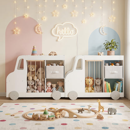Toy Storage Organizer with Stuffed Animal Storage Fabric Drawer and Universal Wheels, White Kids Storage at Gallery Canada