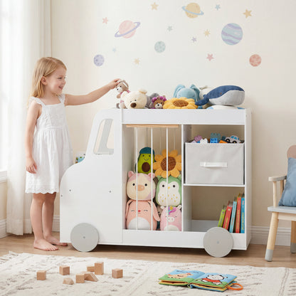 Toy Storage Organizer with Stuffed Animal Storage Fabric Drawer and Universal Wheels, White Kids Storage at Gallery Canada