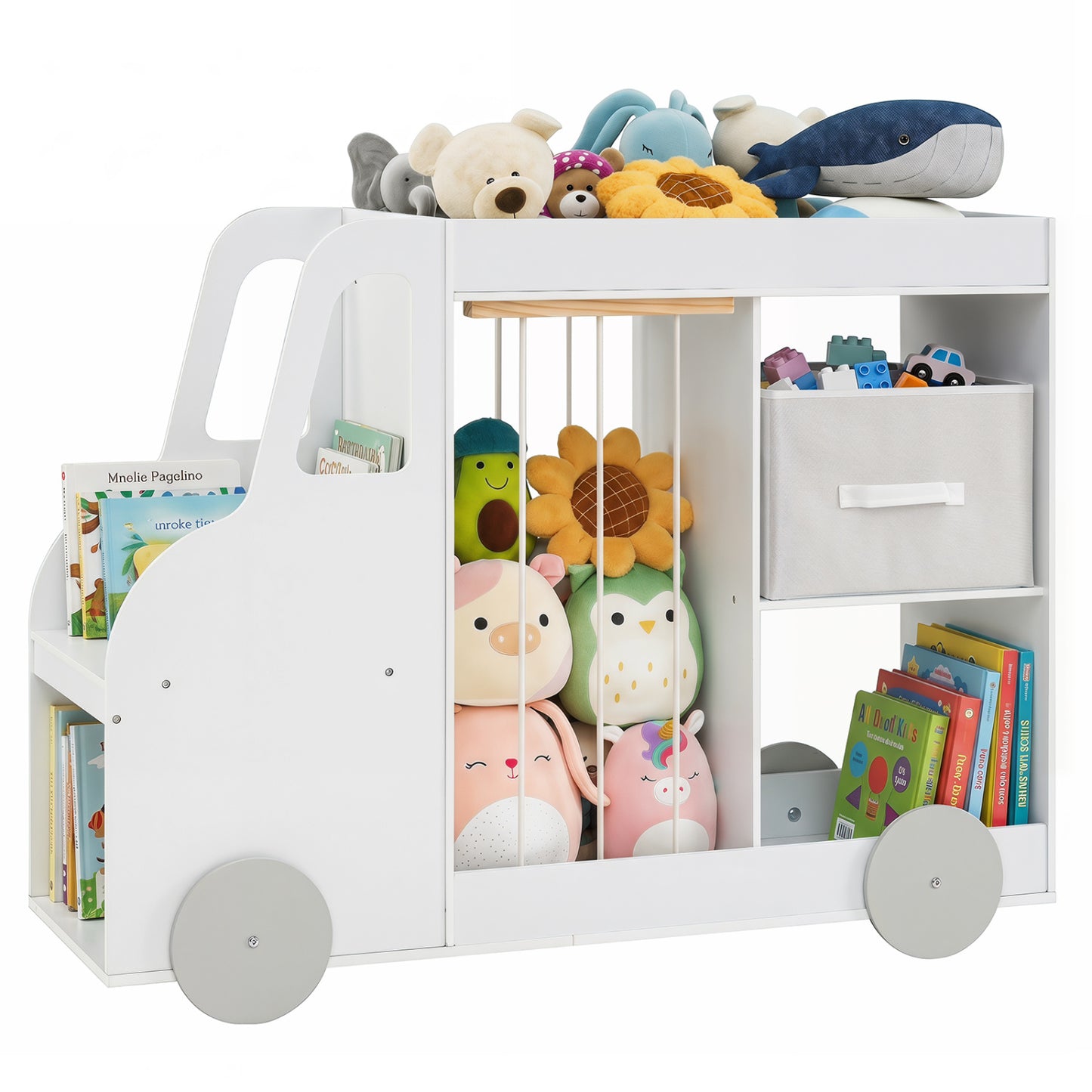 Toy Storage Organizer with Stuffed Animal Storage Fabric Drawer and Universal Wheels, White Kids Storage at Gallery Canada