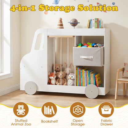 Toy Storage Organizer with Stuffed Animal Storage Fabric Drawer and Universal Wheels, White Kids Storage at Gallery Canada