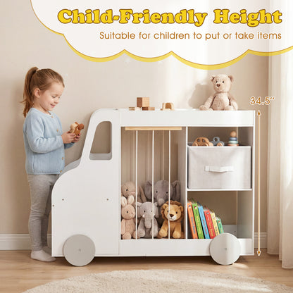 Toy Storage Organizer with Stuffed Animal Storage Fabric Drawer and Universal Wheels, White Kids Storage at Gallery Canada