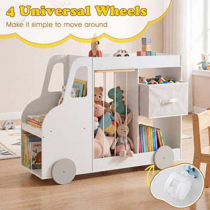 Toy Storage Organizer with Stuffed Animal Storage Fabric Drawer and Universal Wheels, White Kids Storage at Gallery Canada