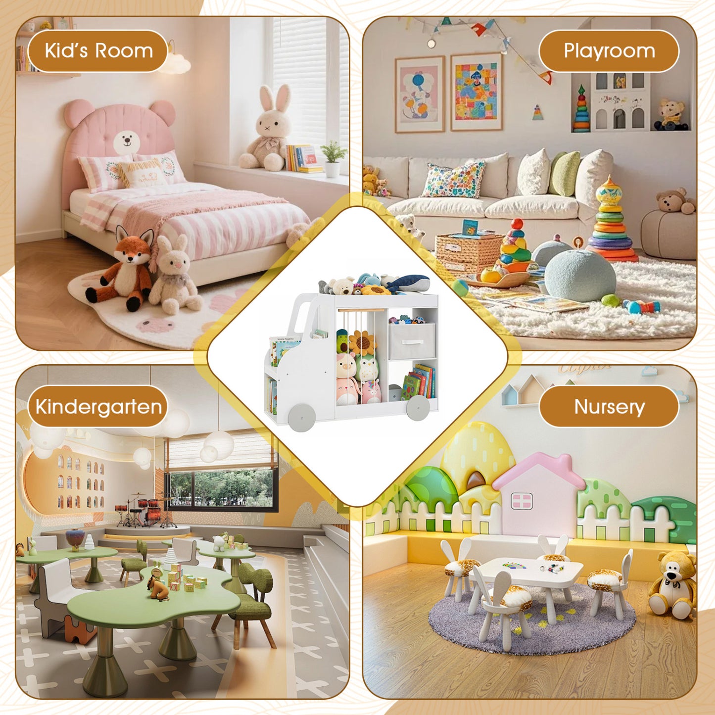 Toy Storage Organizer with Stuffed Animal Storage Fabric Drawer and Universal Wheels, White Kids Storage at Gallery Canada