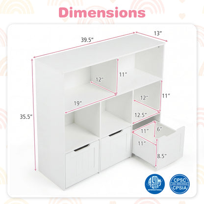 Toy Storage Organizer, 3 Drawers, 5 Cubbies, White Kids Storage at Gallery Canada