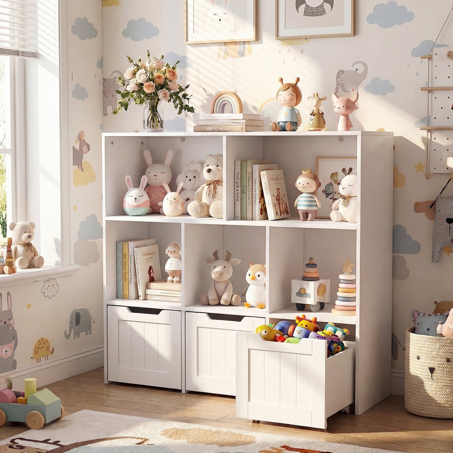 Toy Storage Organizer, 3 Drawers, 5 Cubbies, White Kids Storage at Gallery Canada