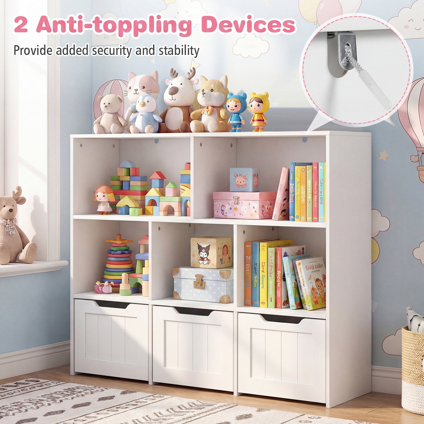 Toy Storage Organizer, 3 Drawers, 5 Cubbies, White Kids Storage at Gallery Canada