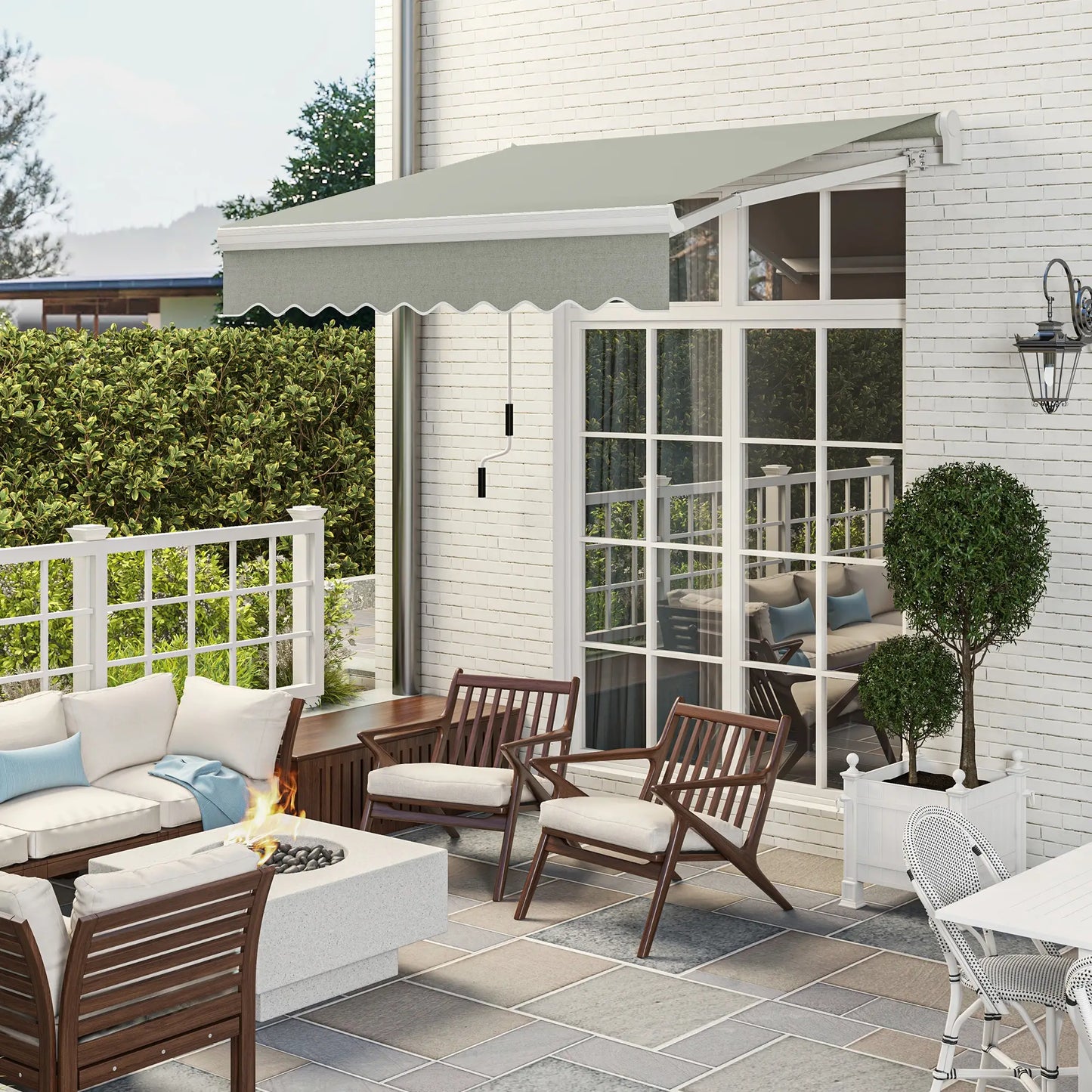 8'x7' Patio Awning, Manual Retractable Sun Shade, Light Grey Patio Awnings at Gallery Canada