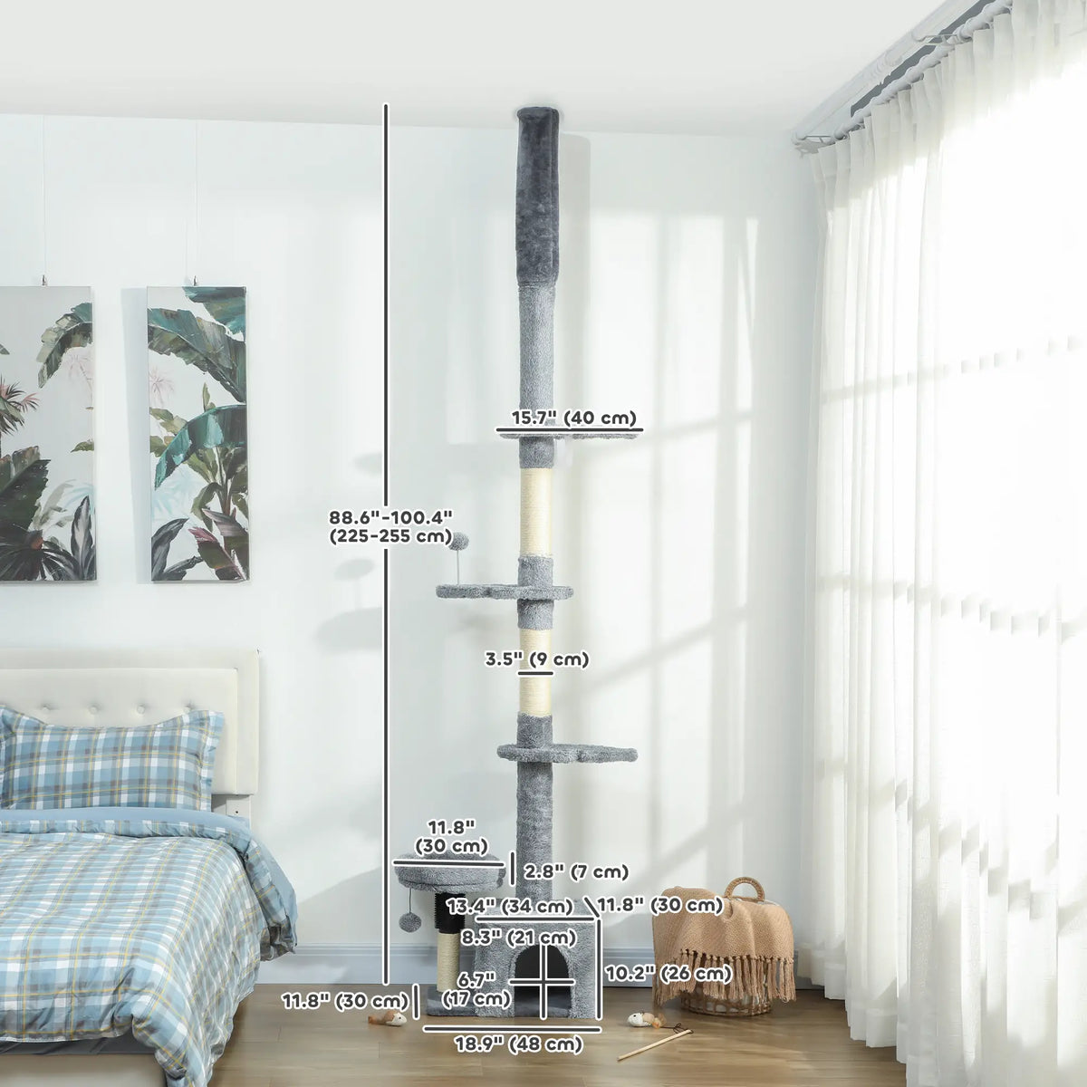 Floor to Ceiling Cat Tree, 4 Tiers, Adjustable Height 87-100" Floor to Ceiling Cat Trees at Gallery Canada