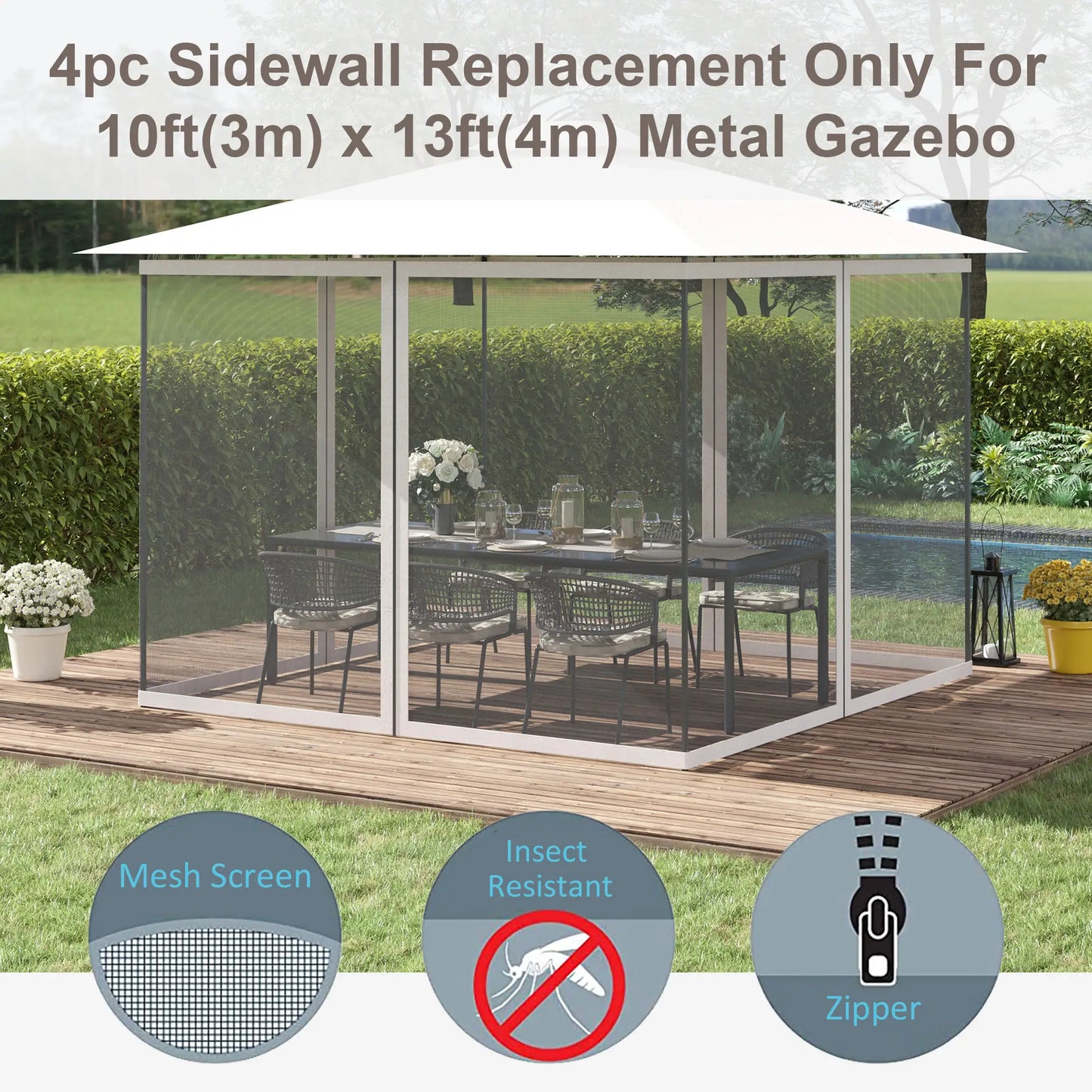 Mosquito Netting For Gazebo, 10' x 13', Black Screen Walls With Zippers, Black Gazebo Sidewalls at Gallery Canada