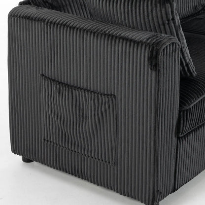 Canapé modulaire en velours côtelé en forme de U, pouf de rangement double, 4 coussins, gris foncé