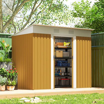 7' x 4' Metal Storage Shed, Outdoor Garden Tool Organizer, Yellow Sheds at Gallery Canada