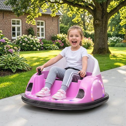 12V Bumper Car, 360 Remote Control, Lights Music Horn, 1.5-5 Years, Pink
