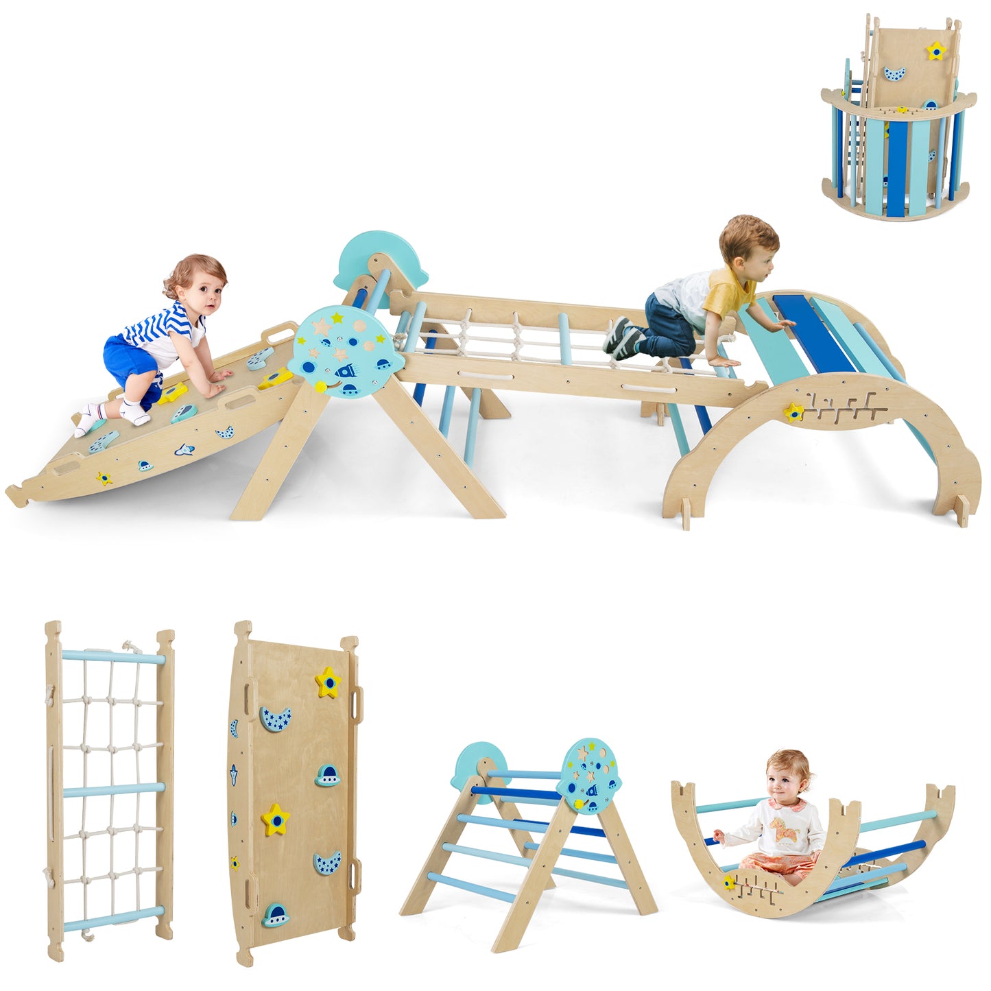 Triangle Set 8-in-1 Foldable Baby Climbing Toys Astronaut/Unicorn Theme, Blue Climbers & Slides at Gallery Canada