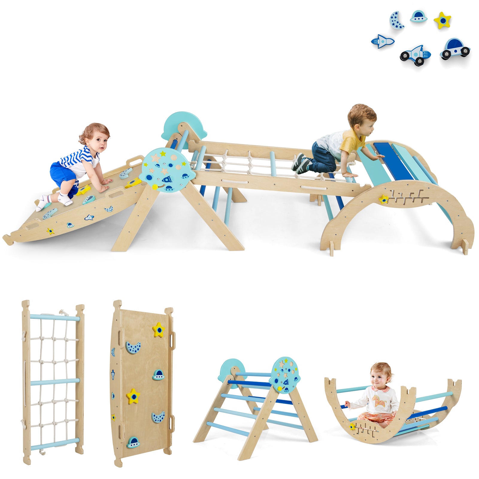 Triangle Set 8-in-1 Foldable Baby Climbing Toys Astronaut/Unicorn Theme, Blue Climbers & Slides at Gallery Canada