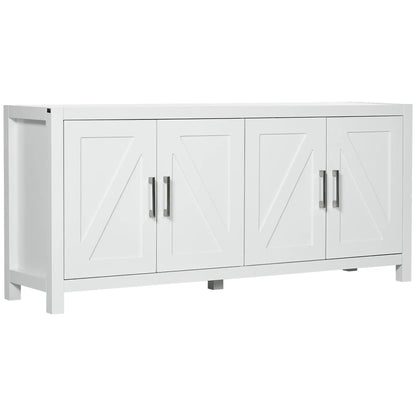 Barn Door Sideboard Cabinet, TV Stand for 65", 4 Cable Holes, White Bar Cabinets at Gallery Canada