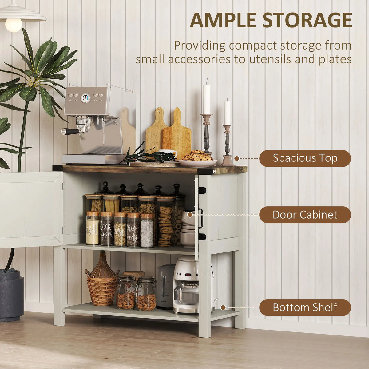 Farmhouse Kitchen Storage Cabinet, Free Standing Sideboard, White Storage Cabinets at Gallery Canada