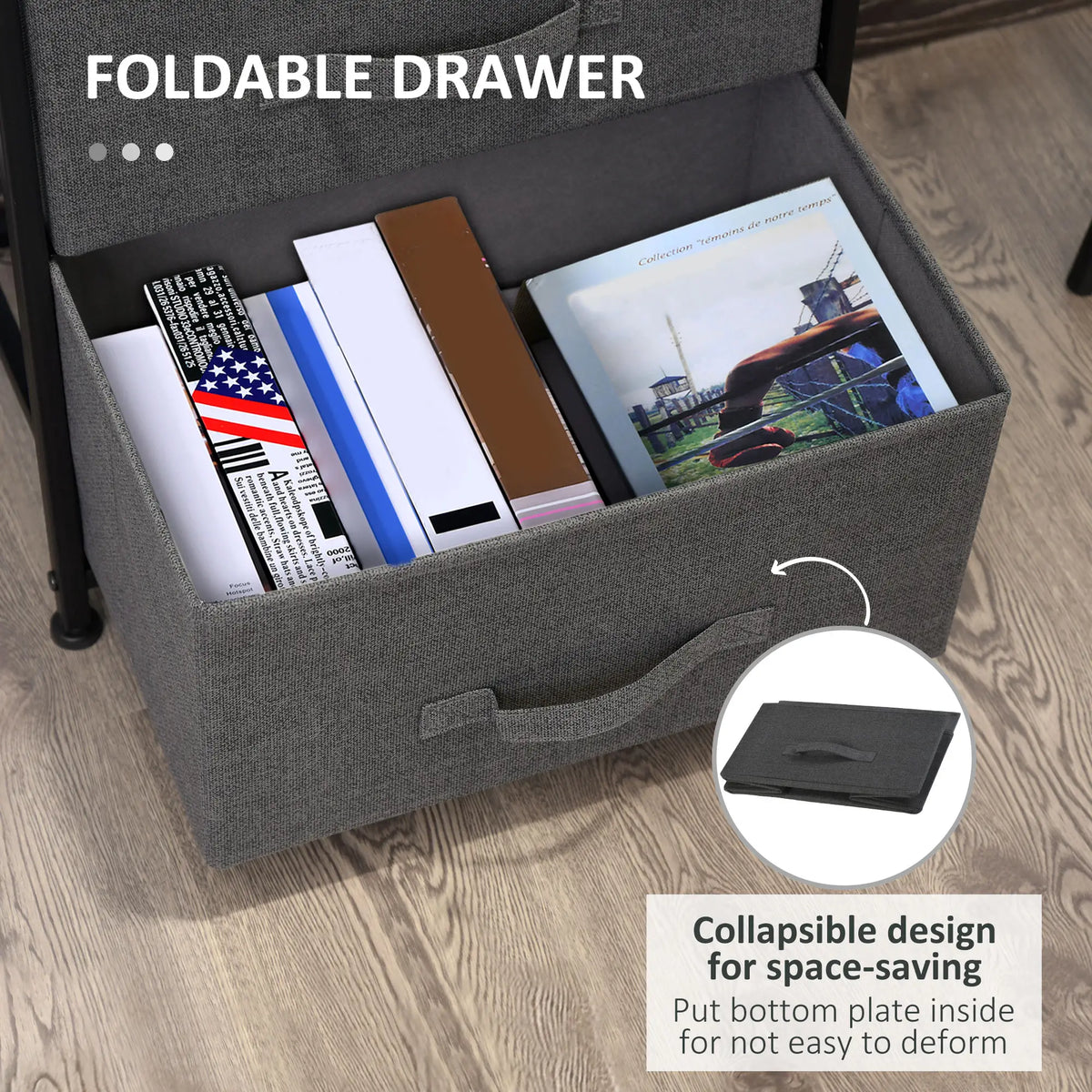 Linen Drawer Cabinet, 4 Removable Drawers, Metal Frame, Adjustable Feet, Black Storage Cabinets at Gallery Canada