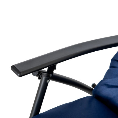 Fabric Lounge Chair, Metal Frame Recliner with Armrest, Blue Patio Chairs at Gallery Canada